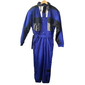 VTG OSSI Skiwear 90s Y2K One Piece Ski Suit Size L Colorblock Retro Insulated